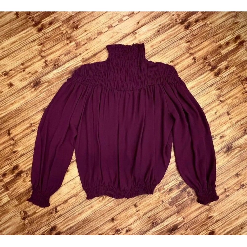 Venus Smocked Waist & Collar Boho Blouse Burgundy Maroon